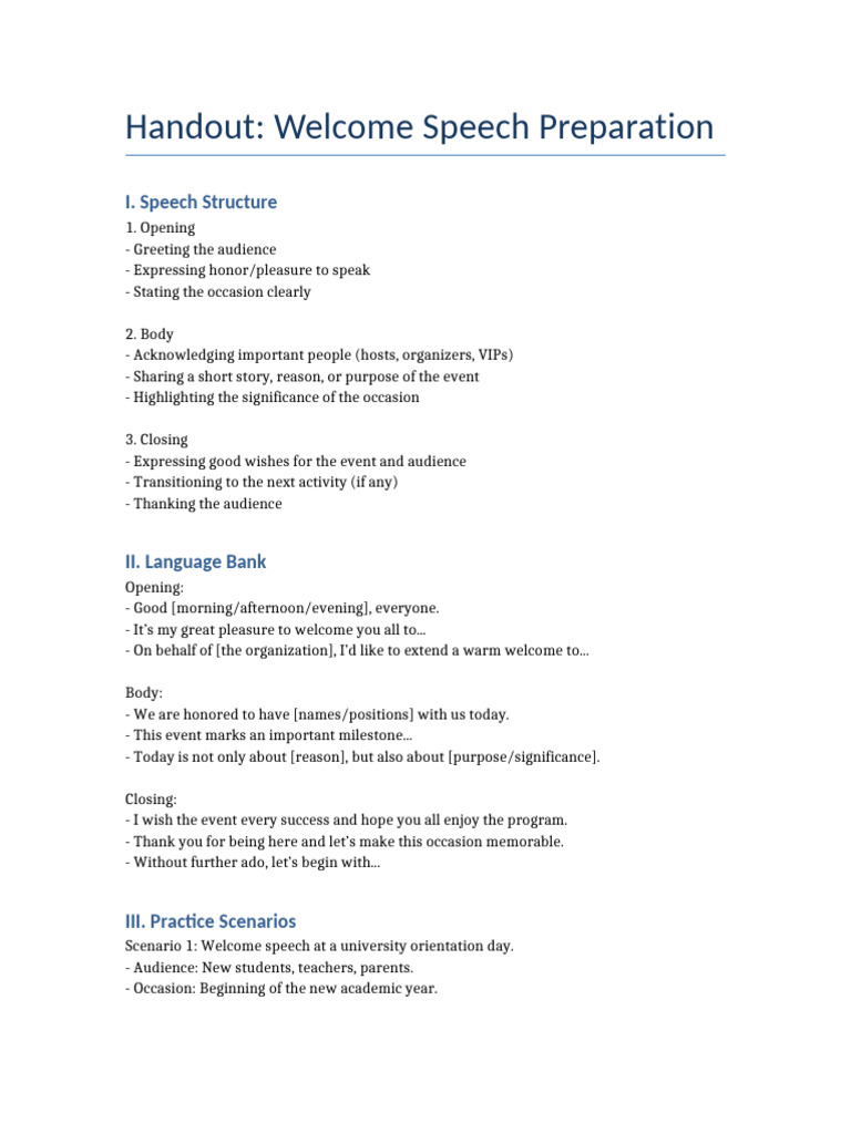 Handout Welcome Speech | PDF