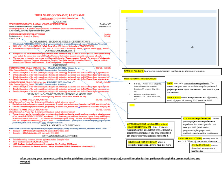 Resume Formatting Guidelines for MSFE | PDF