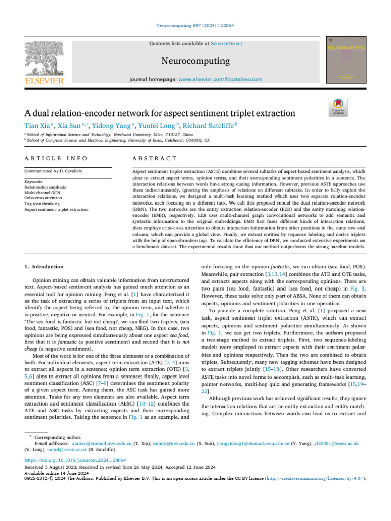 A Dual Relation Encoder Network For Aspect Sentiment Triple 2024 ...