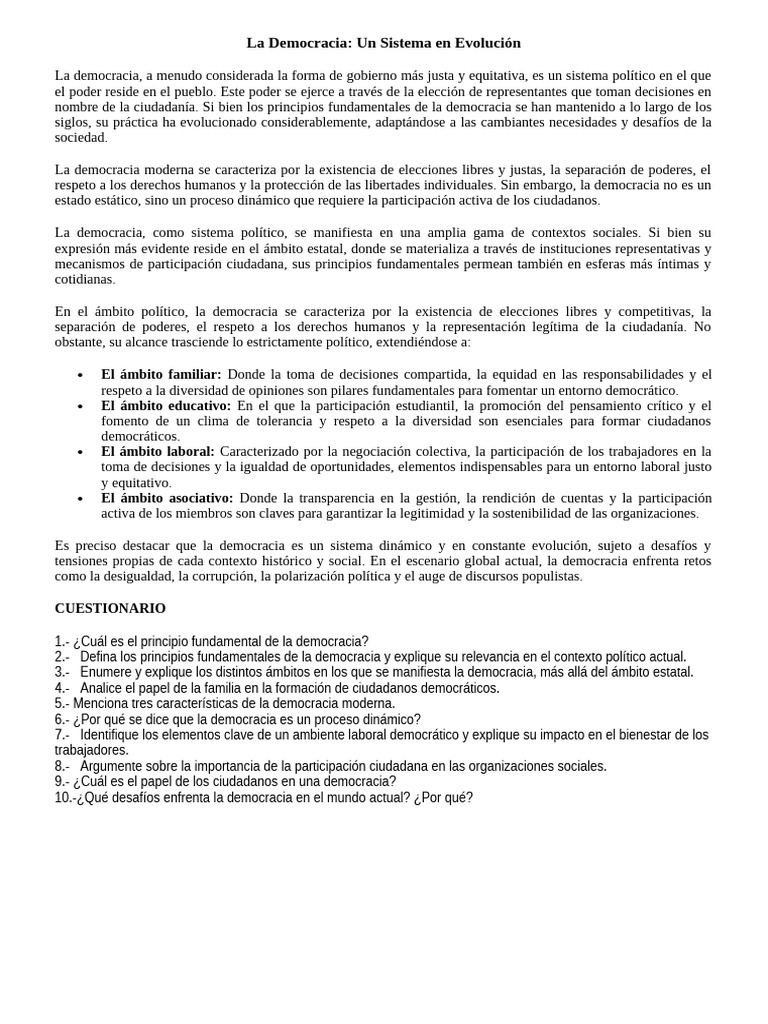 Evolución y Retos de la Democracia | PDF | Democracia | Ideologías ...