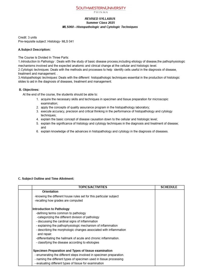 Histopath Syllabus 2025 | PDF | Histopathology | Pathology