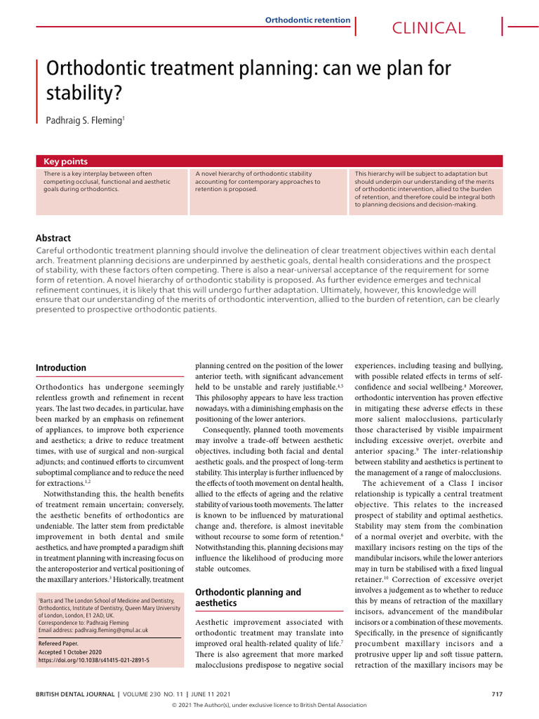 Orthodontic Treatment Planning for Stability | PDF | Orthodontics | Tooth