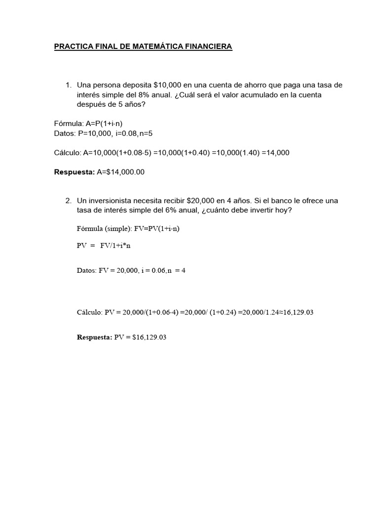 Ejercicios de Matemática Financiera | PDF | Tasa interna de retorno ...