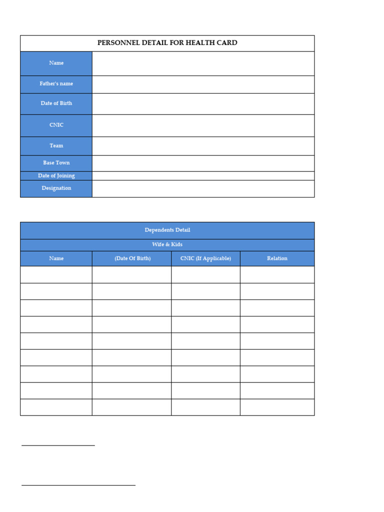 Employee Health Card Personnel Details | PDF