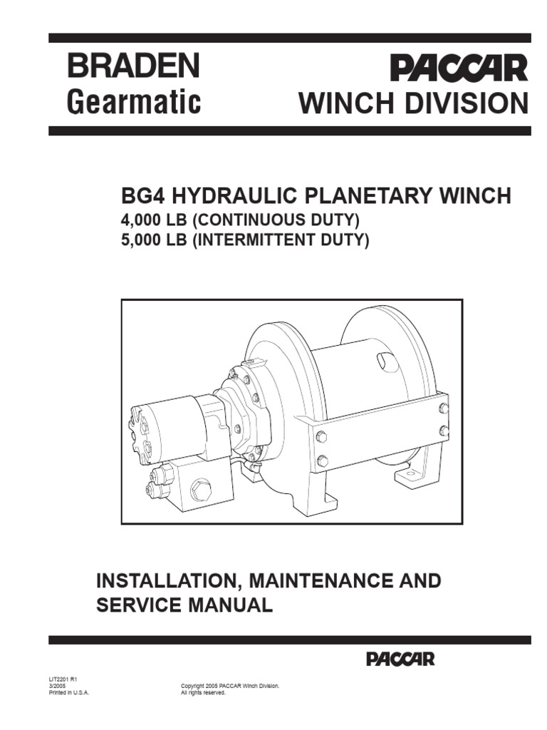 BG4 Hydraulic Winch Installation Manual | PDF | Brake | Motor Oil