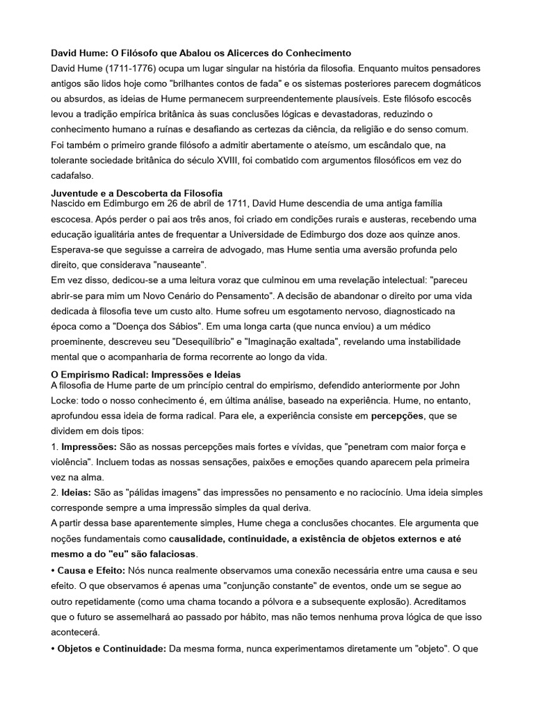 David Hume: O Cético do Conhecimento | PDF | David Hume | Empiricismo