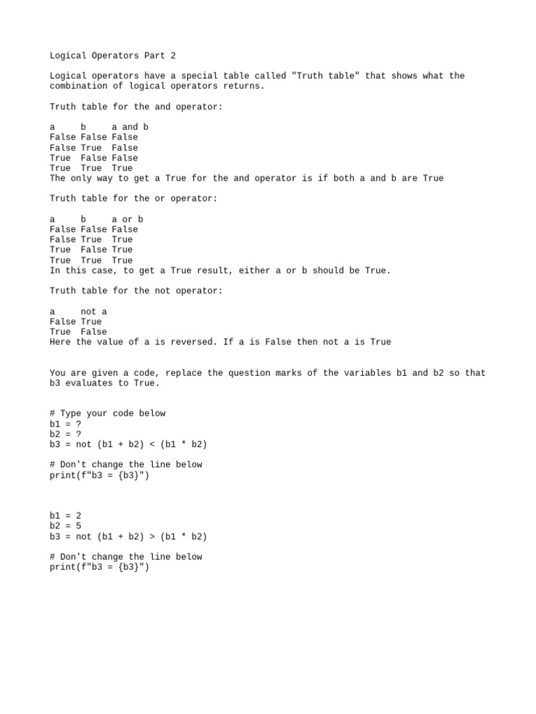Understanding Logical Operators and Truth Tables | PDF