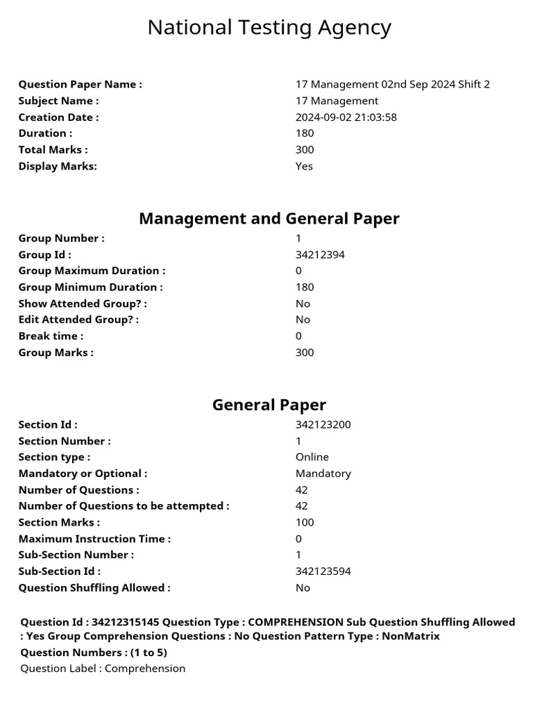 Management Exam Paper - Sep 2024 | PDF | Multiple Choice | Qualifications