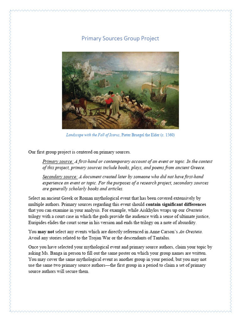 Primary+Sources+Group+Project+Assignment+Sheet+ (25 26) | PDF