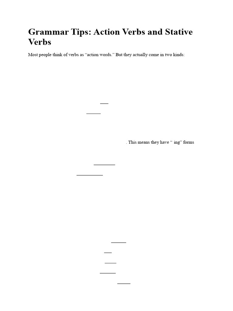 Action vs. Stative Verbs Explained | PDF | Verb | Grammatical Tense