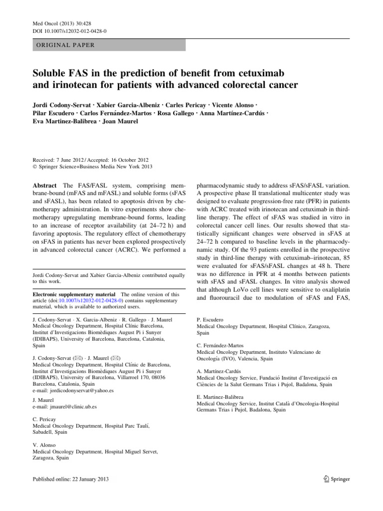 Soluble FAS in The Prediction of Benefit From Cetuximab and Irinotecan ...