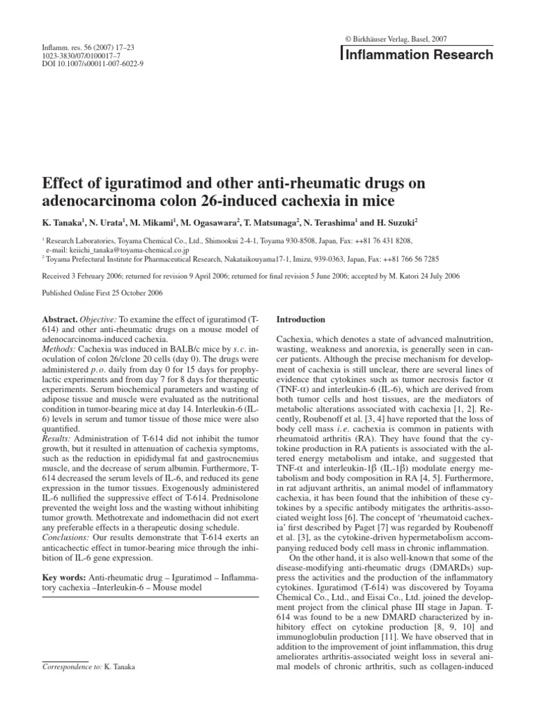 Effect of Iguratimod and Other Anti-Rheumatic Drugs On Adenocarcinoma ...