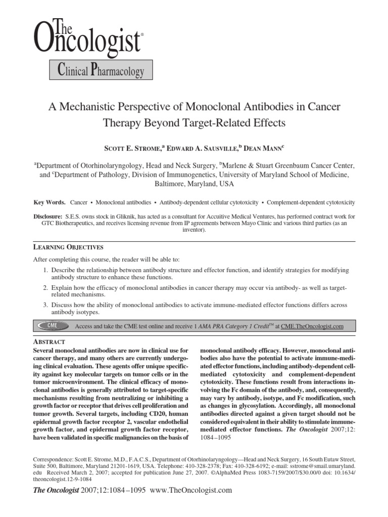 A Mechanistic Perspective of Monoclonal Antibodies in Cancer | PDF ...