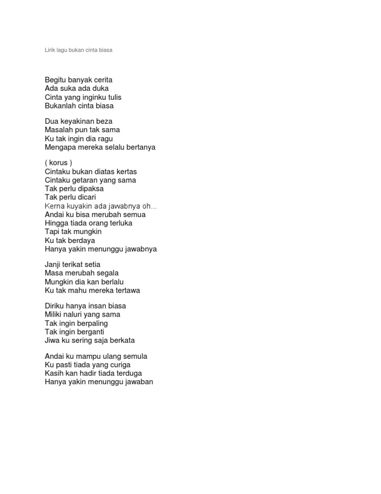 Lirik Lagu Bukan Cinta Biasa Pdf