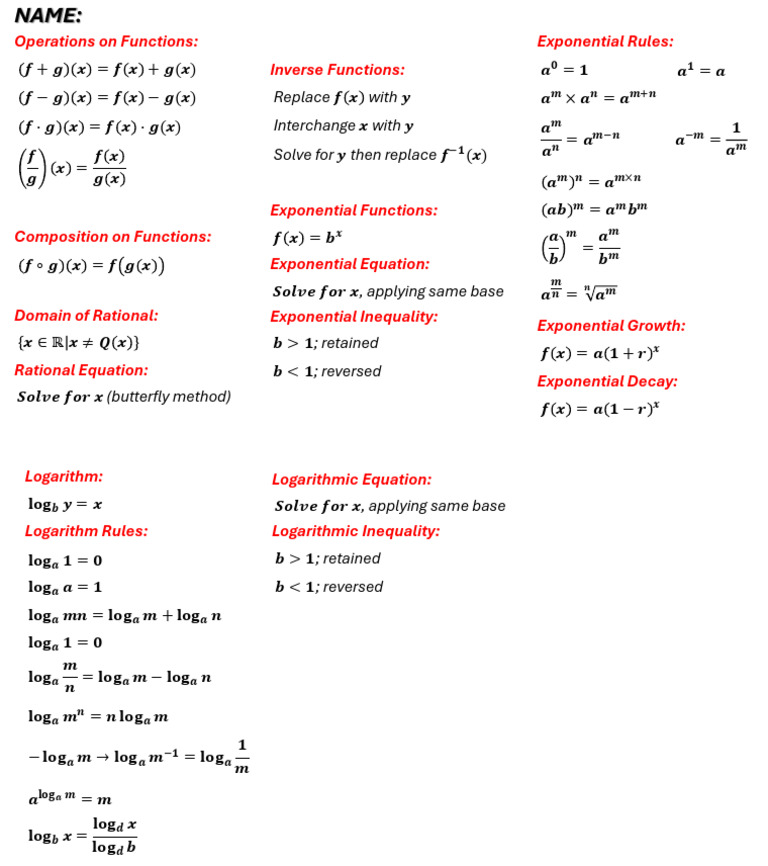 Index Card GENMATH 1Q | PDF | Function (Mathematics) | Exponential Function