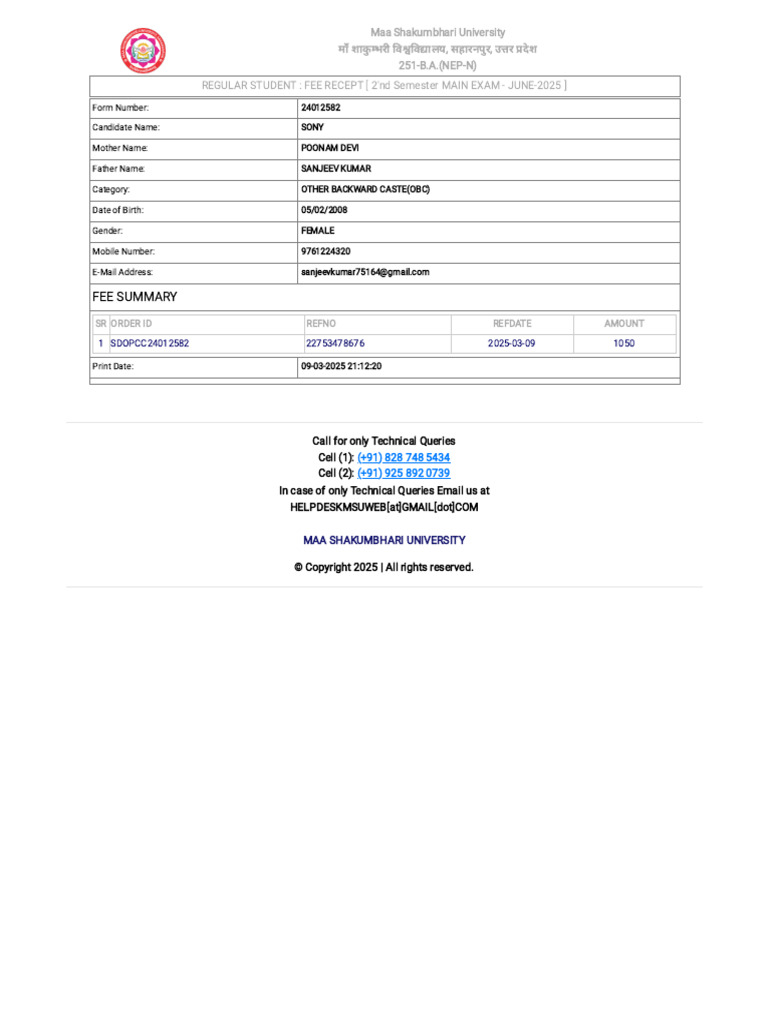 MSU Registration Fee Details 2025 | PDF
