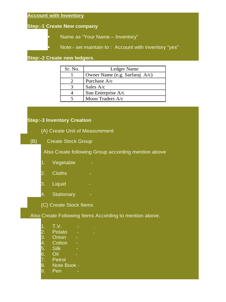 Inventory Account Setup Guide | PDF