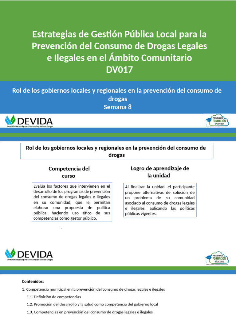 Rol de Los Gobiernos Regionales y Locales en La Prevención Del Consumo ...