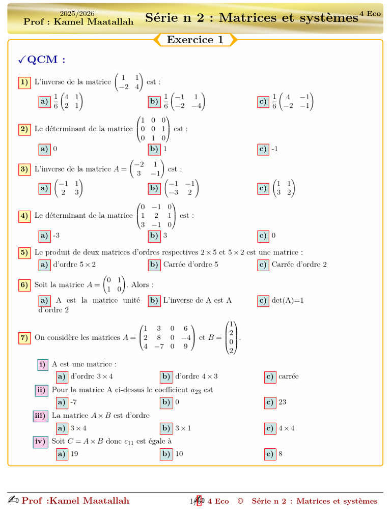 Matrices et Systèmes en Bac Éco | PDF | Matrice (Mathématiques ...