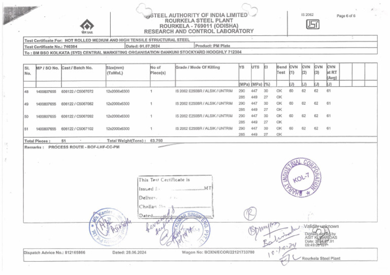 Test Certificate for Structural Steel | PDF