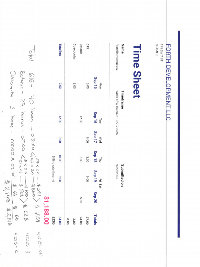 Time Sheet Sept 16 - Sept 20 First Florida | PDF