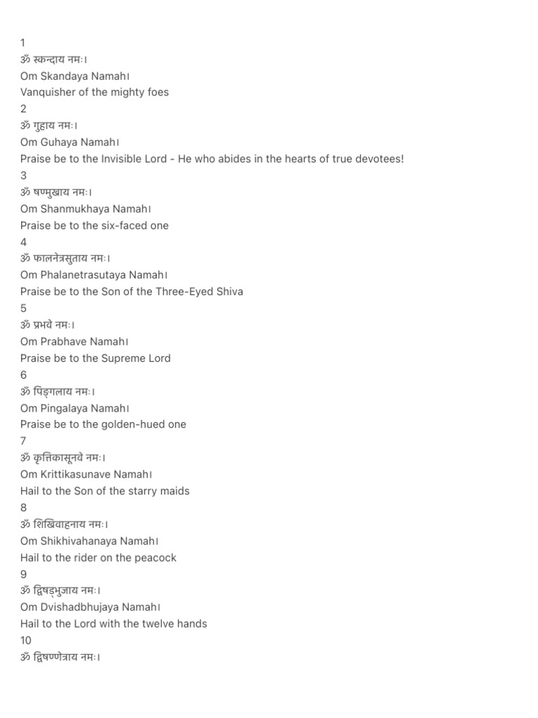 Sacred Names of Lord Subrahmanya | PDF | Hindu Theology | Hindu Gods