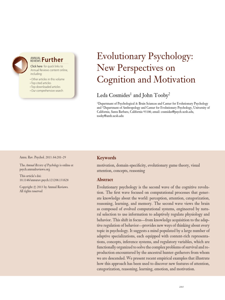 Evolutionary Psychology Insights on Cognition | PDF | Attention | Mind
