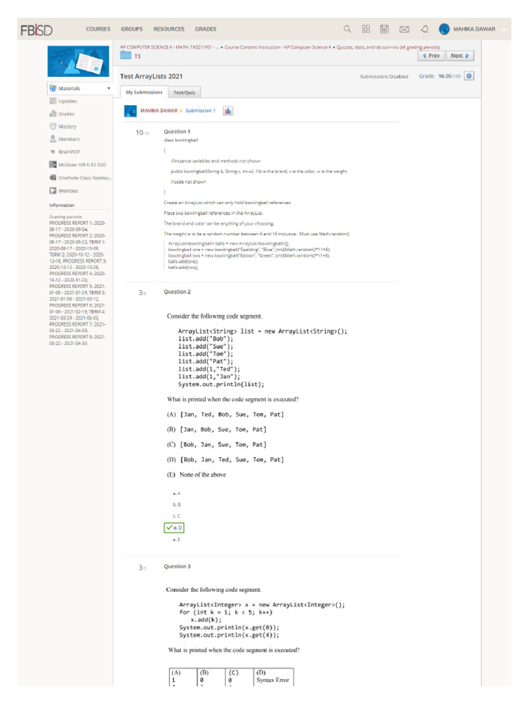 ArrayList Test Key | PDF