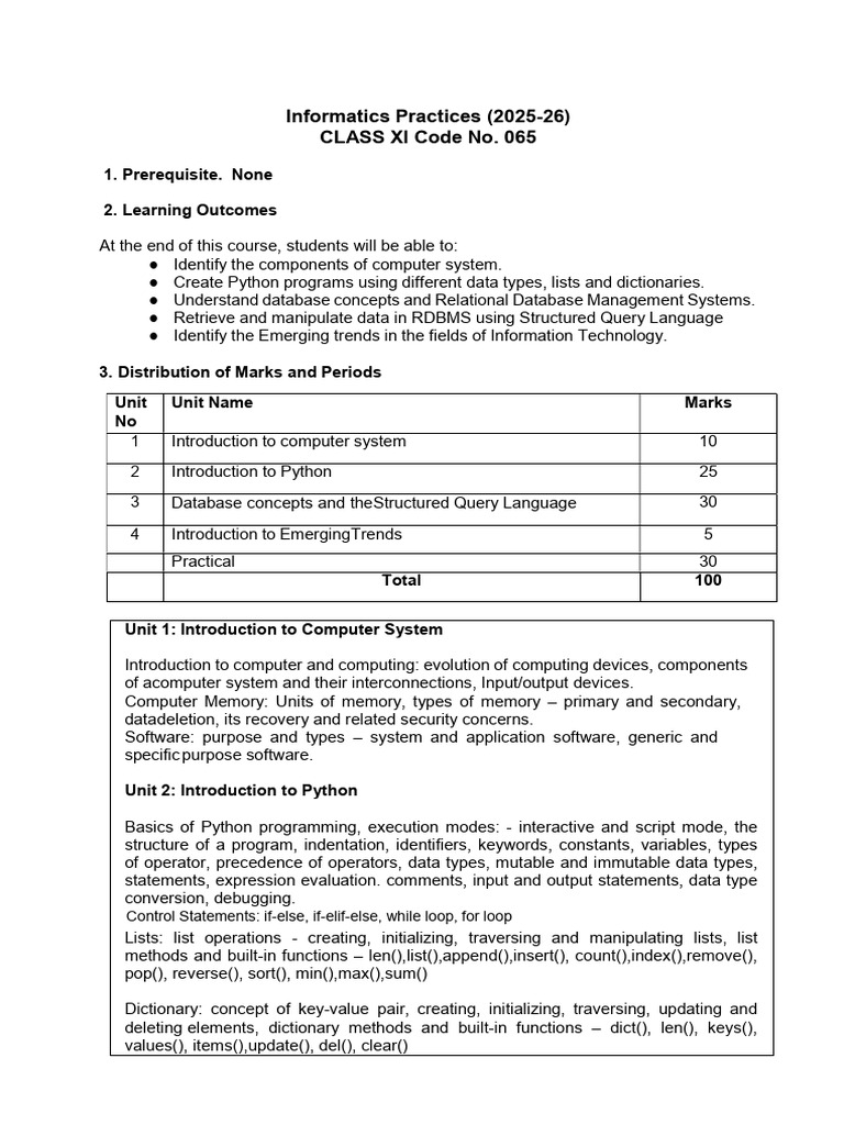 NCERT Class XI Informatics Practices | PDF | Relational Database ...