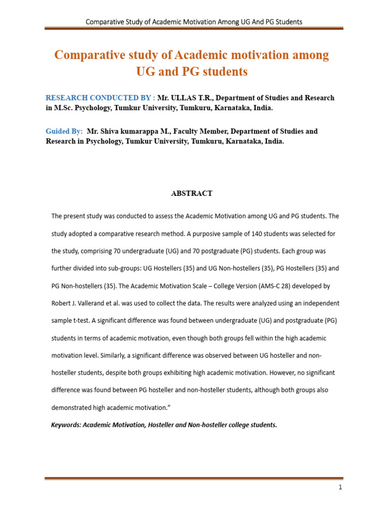 Comparative Study of Academic Motivation Among UG and PG Students ...