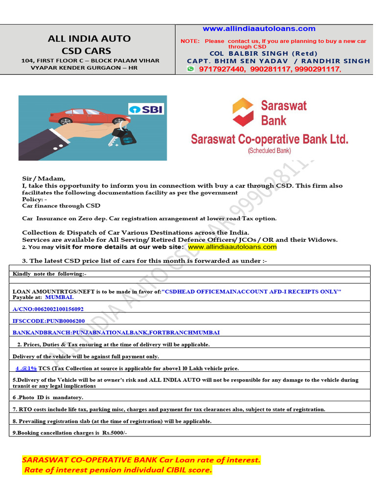 CSD Car Price List Aug 2025 All India Auto | PDF | Car | Off Road