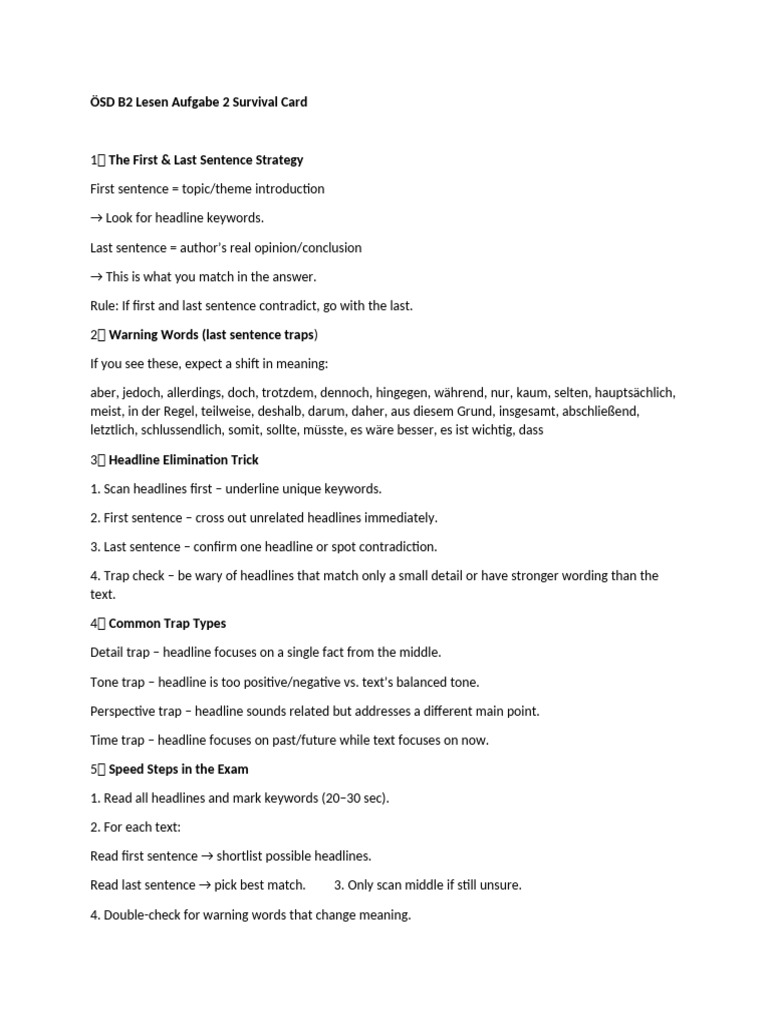 ÖSD B2 Reading Exam Strategies | PDF