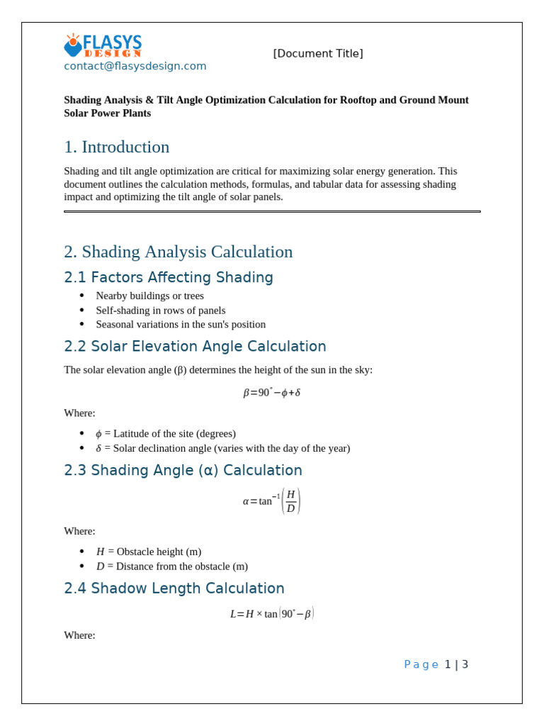 Solar Panel Shading & Tilt Optimization | PDF | Angle