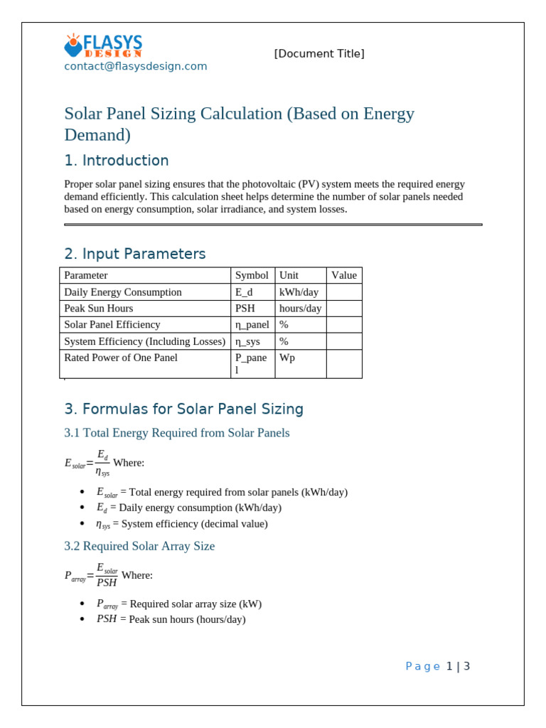Solar Panel Sizing Calculator Guide | PDF | Photovoltaics ...