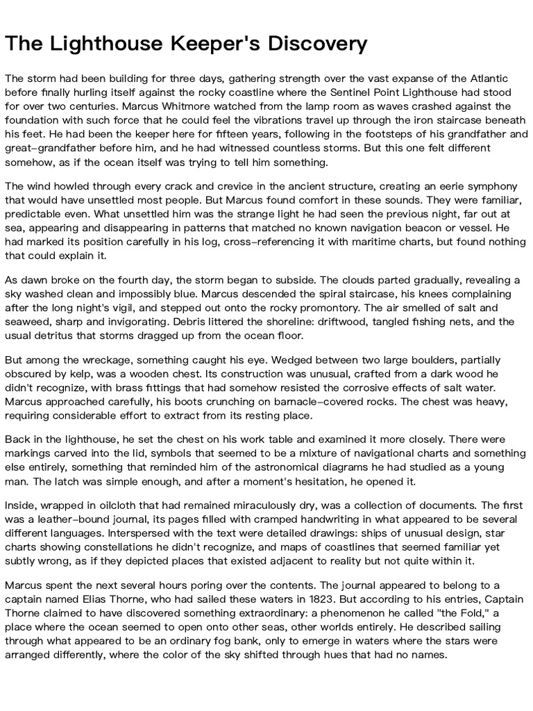 The Lighthouse Keeper's Secret Discovery | PDF | Mind | Reality
