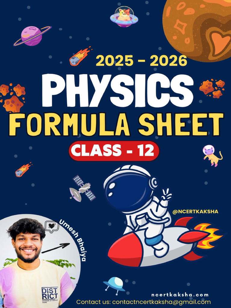 Class XII Physics Formula Sheet - Boards | PDF