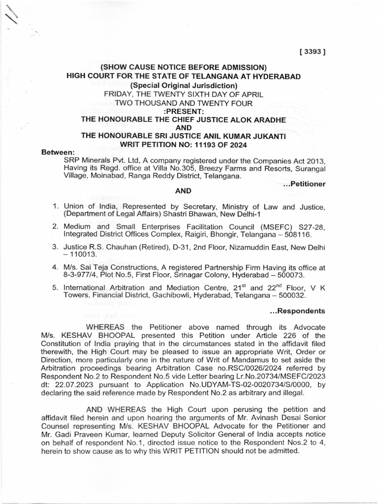 High Court Notice on WP 11193/2024 | PDF | Judiciaries | Justice