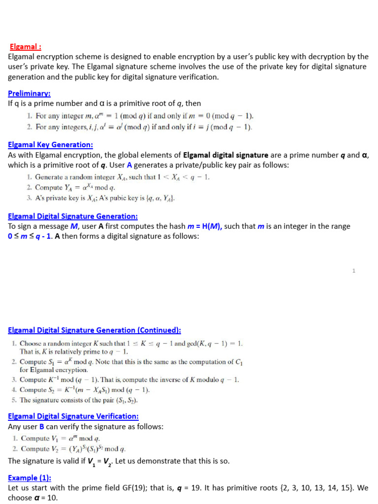 Elgamal Digital Signature Overview | PDF