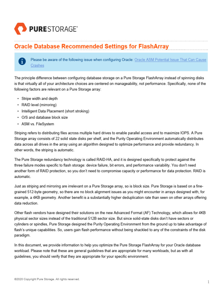 Oracle Database Settings for FlashArray | PDF | Databases | File System