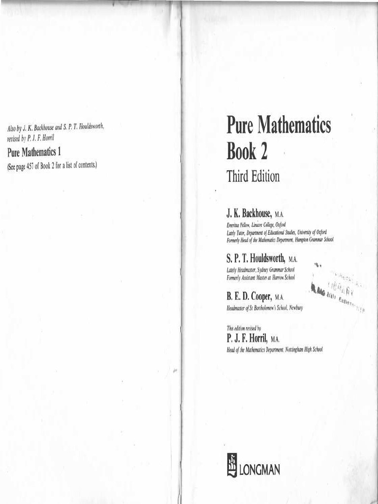 Pure Mathematics Book 2-Backhouse | PDF
