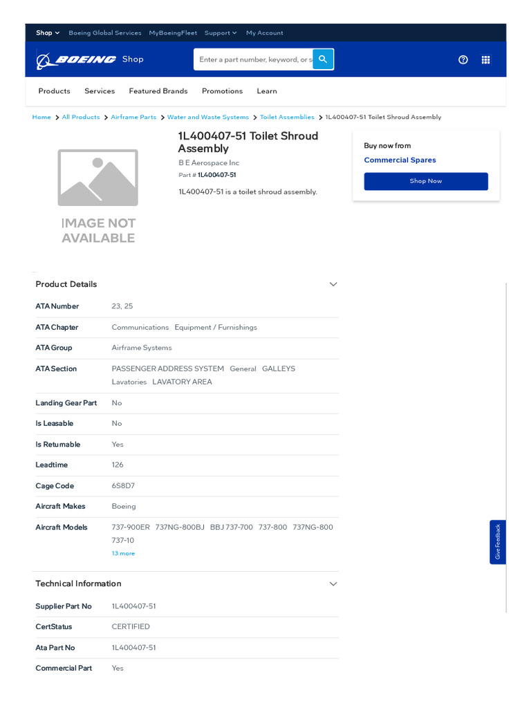 Toilet Shroud Assembly HS Code 8807300030 | PDF | Boeing | Aircraft