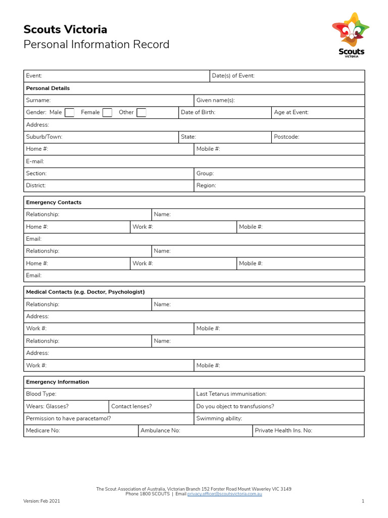Personal Information Record Feb21 | PDF | Clinical Medicine | Medical ...