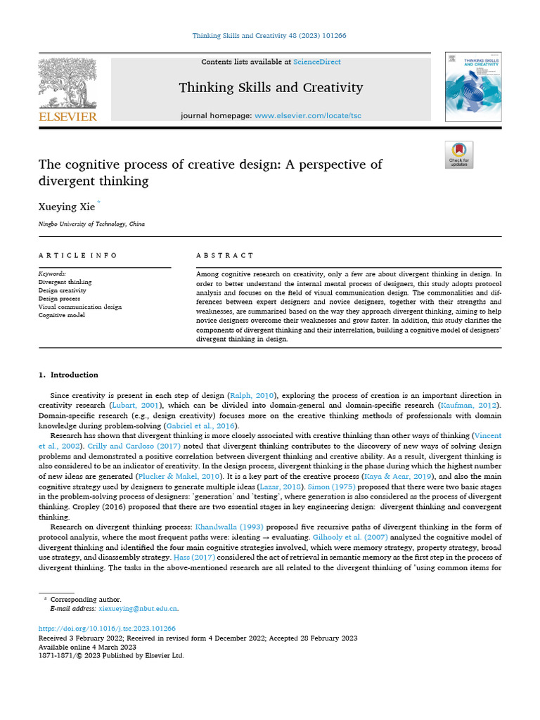 Cognitive Process of Creative Design | PDF | Creativity | Thought