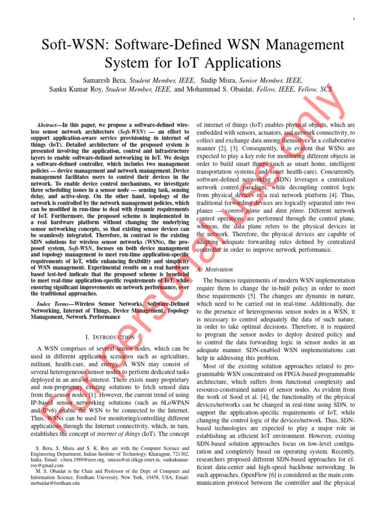 Soft WSN Software Defined WSN Management | PDF | Wireless Sensor ...
