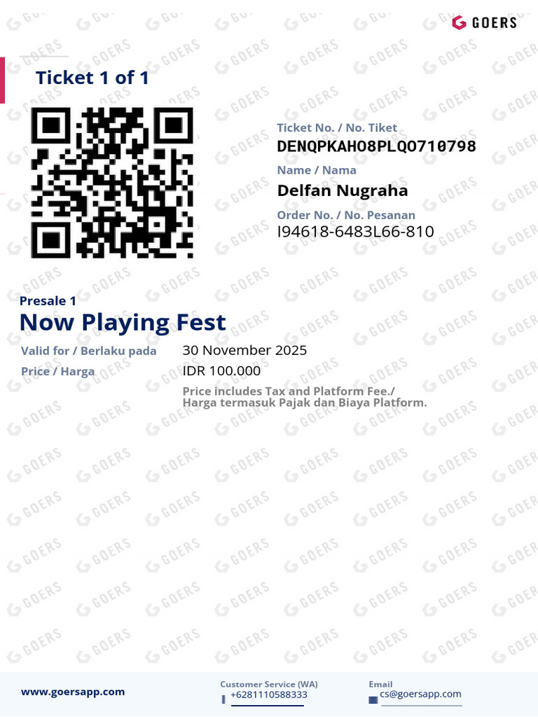 Now Playing Fest Ticket Details | PDF