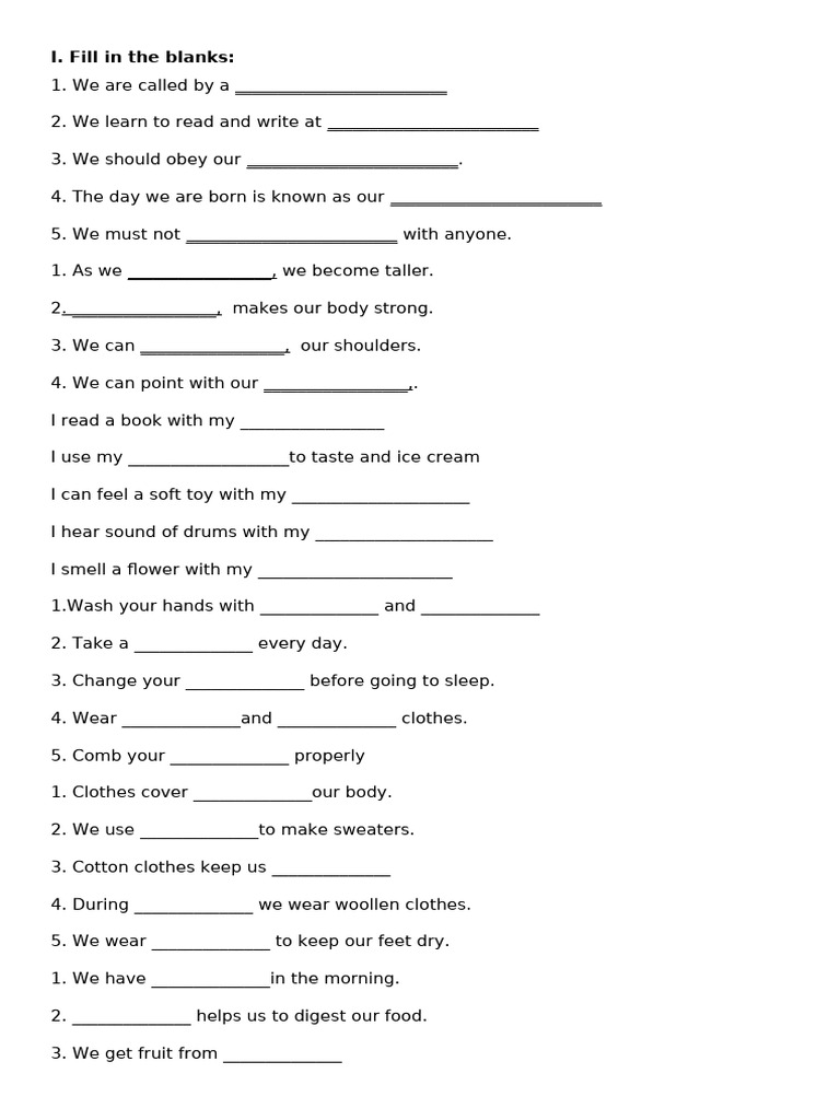Fill-in-the-Blank Activity for Kids | PDF