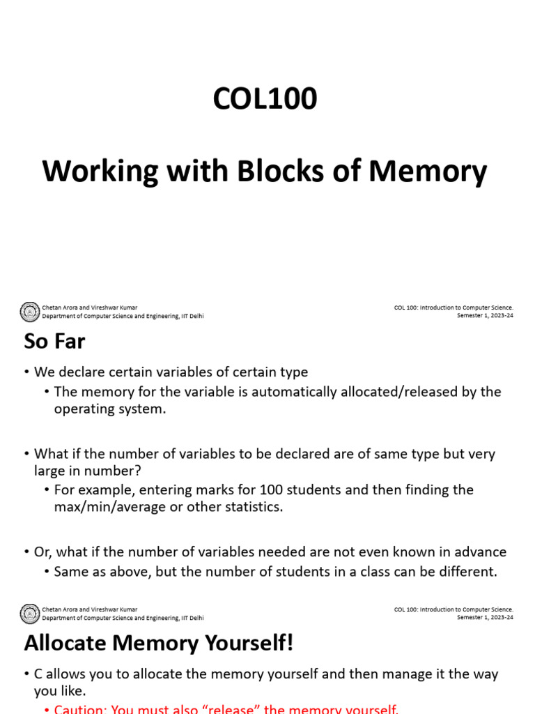 Dynamic Memory Allocation in C | PDF | Pointer (Computer Programming ...