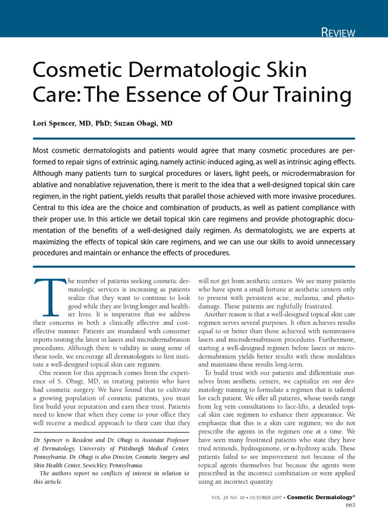 Cosmetic Dermatologic Skin Care - The Essence of Our Training | PDF ...