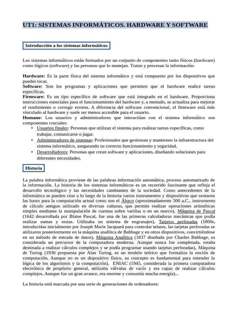 Hardware y Software en Sistemas Informáticos | PDF | Hardware de la ...