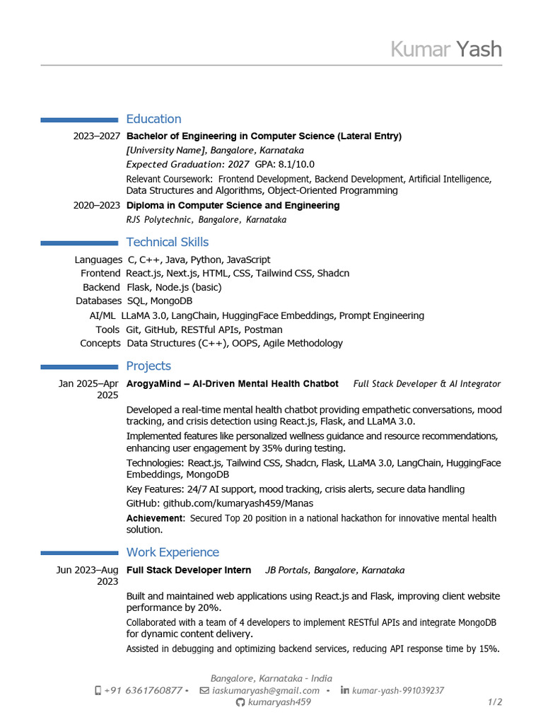 Kumar Yash: Computer Science Profile | PDF | Artificial Intelligence ...
